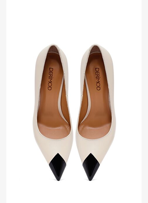 Kadın Krem İnce Topuklu Deri Stiletto 25AFD100918 - Görsel 8