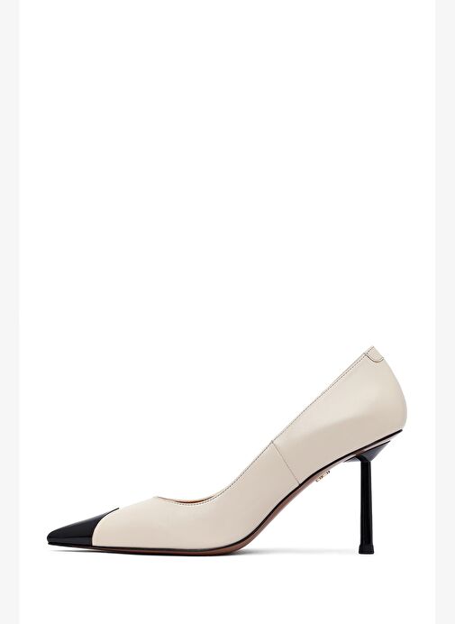 Kadın Krem İnce Topuklu Deri Stiletto 25AFD100918 - Görsel 5