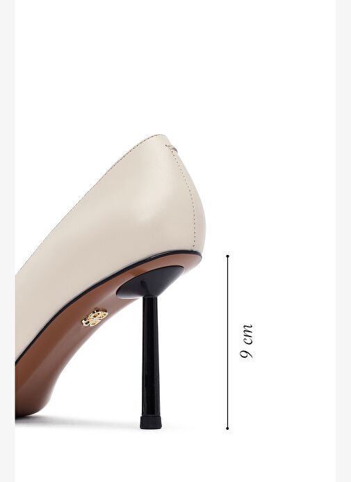 Kadın Krem İnce Topuklu Deri Stiletto 25AFD100918 - Görsel 3