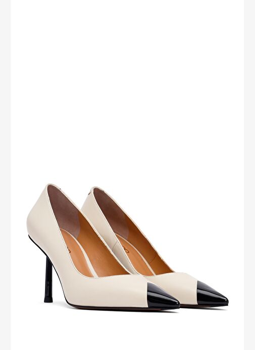 Kadın Krem İnce Topuklu Deri Stiletto 25AFD100918 - Görsel 4