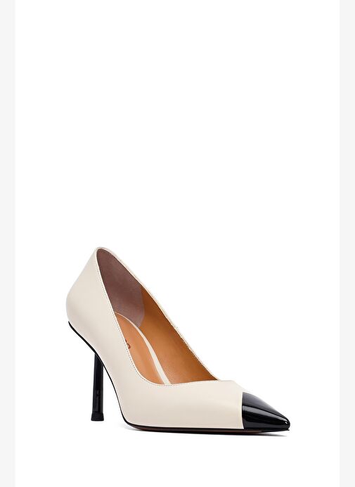 Kadın Krem İnce Topuklu Deri Stiletto 25AFD100918 - Görsel 7