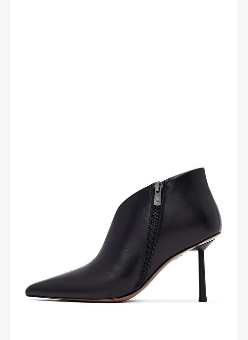 Kadın Siyah Fermuarlı İnce Topuklu Deri Bot 25AFD101018 - Görsel 5