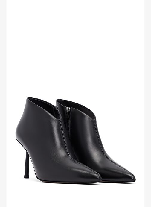 Kadın Siyah Fermuarlı İnce Topuklu Deri Bot 25AFD101018 - Görsel 6