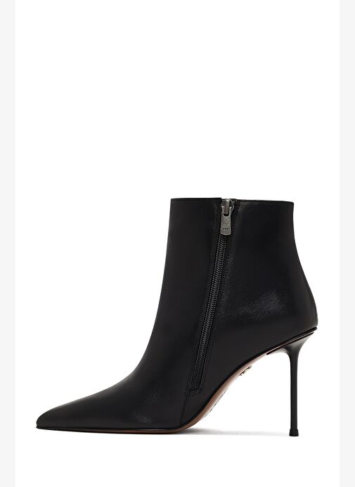 Kadın Siyah Fermuarlı İnce Topuklu Deri Bot 25WFD101218 - Görsel 5