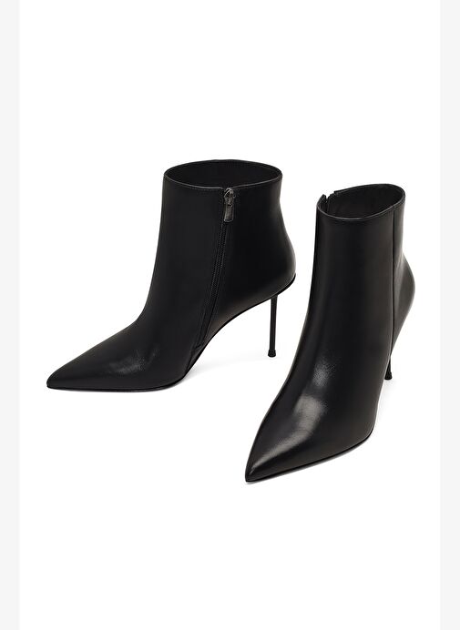 Kadın Siyah Fermuarlı İnce Topuklu Deri Bot 25WFD101218 - Görsel 4