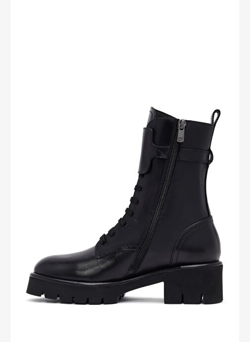 Kadın Siyah Fermuarlı Kalın Tabanlı Deri Postal Bot 25WFD101118 - Görsel 5