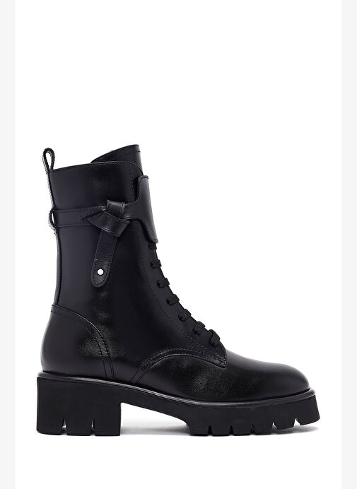 Kadın Siyah Fermuarlı Kalın Tabanlı Deri Postal Bot 25WFD101118 - Görsel 2