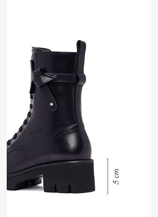 Kadın Siyah Fermuarlı Kalın Tabanlı Deri Postal Bot 25WFD101118 - Görsel 3