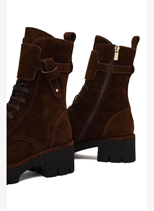 Kadın Kahverengi Fermuarlı Kalın Tabanlı Süet Deri Postal Bot 25WFD101110 - Görsel 9