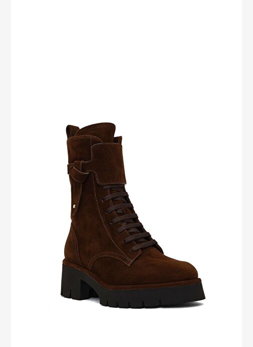 Kadın Kahverengi Fermuarlı Kalın Tabanlı Süet Deri Postal Bot 25WFD101110 - Görsel 8