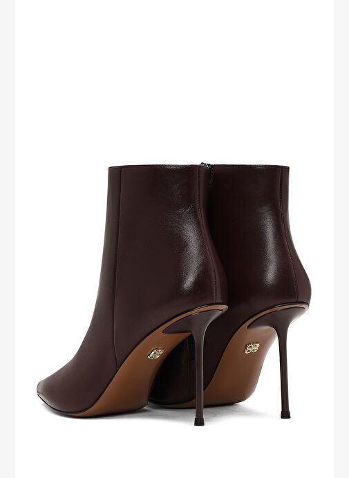 Kadın Bordo Fermuarlı İnce Topuklu Deri Bot 25WFD101218 - Görsel 8