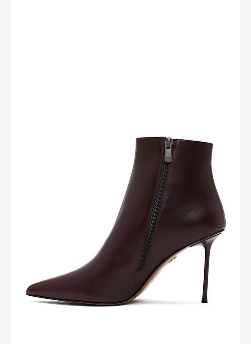 Kadın Bordo Fermuarlı İnce Topuklu Deri Bot 25WFD101218 - Görsel 5