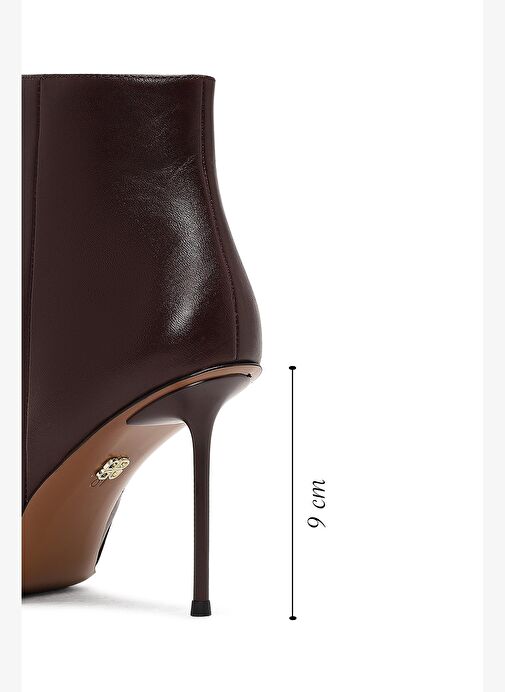 Kadın Bordo Fermuarlı İnce Topuklu Deri Bot 25WFD101218 - Görsel 3