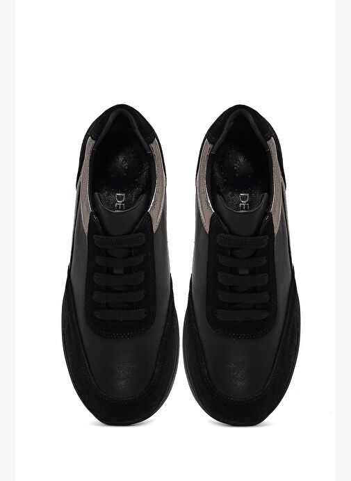 Kadın Siyah Bağcıklı Dolgu Topuklu Deri Sneaker 25AFD412714 - Görsel 8