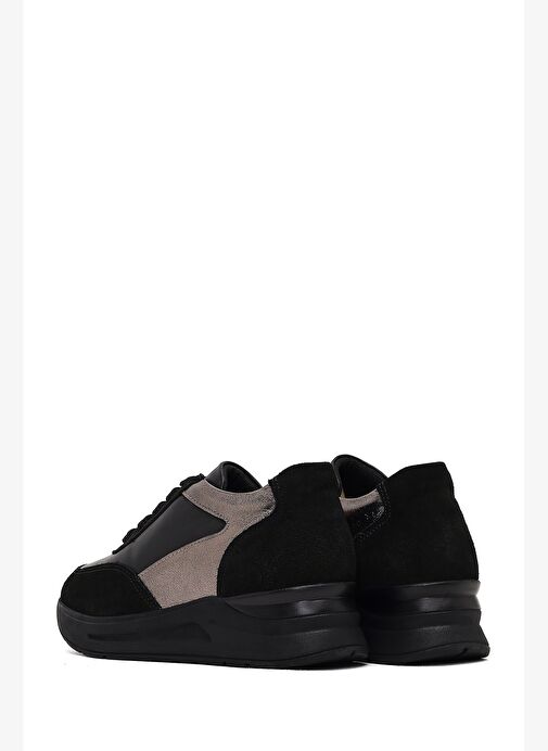 Kadın Siyah Bağcıklı Dolgu Topuklu Deri Sneaker 25AFD412714 - Görsel 6