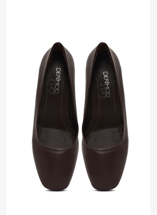 Derimod Flex Kadın Kahverengi Kalın Topuklu Deri Ayakkabı 25AFD380618 - Görsel 9