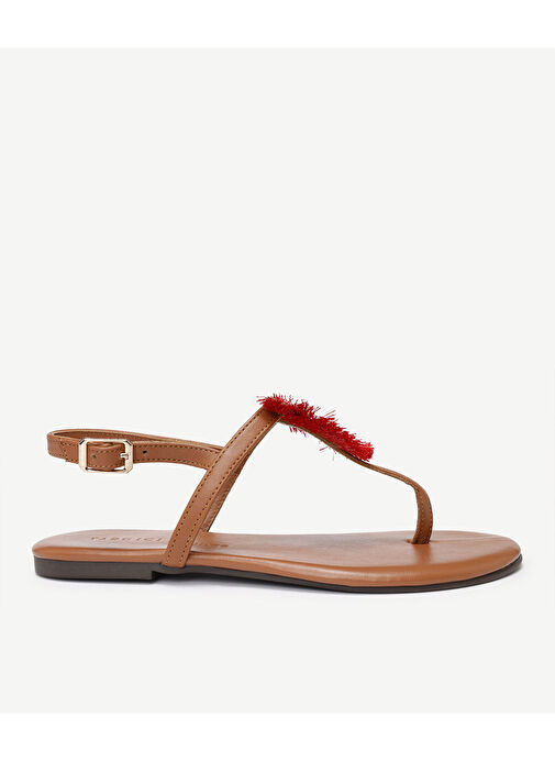 Yargıcı Taba-Kırmızı Kadın Deri Sandalet 23YKAY4017X - Görsel 2