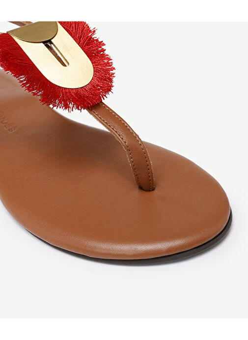 Yargıcı Taba-Kırmızı Kadın Deri Sandalet 23YKAY4017X - Görsel 3