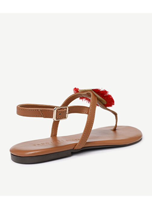 Yargıcı Taba-Kırmızı Kadın Deri Sandalet 23YKAY4017X - Görsel 4