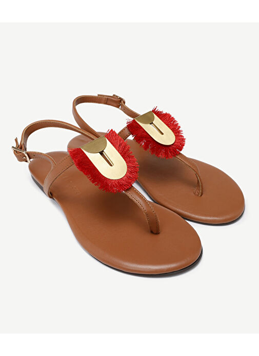 Yargıcı Taba-Kırmızı Kadın Deri Sandalet 23YKAY4017X - Görsel 5