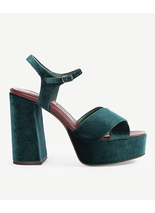 Yargıcı Yeşil Kadın Kadife Topuklu Ayakkabı 23KKAY4494X - Görsel 3