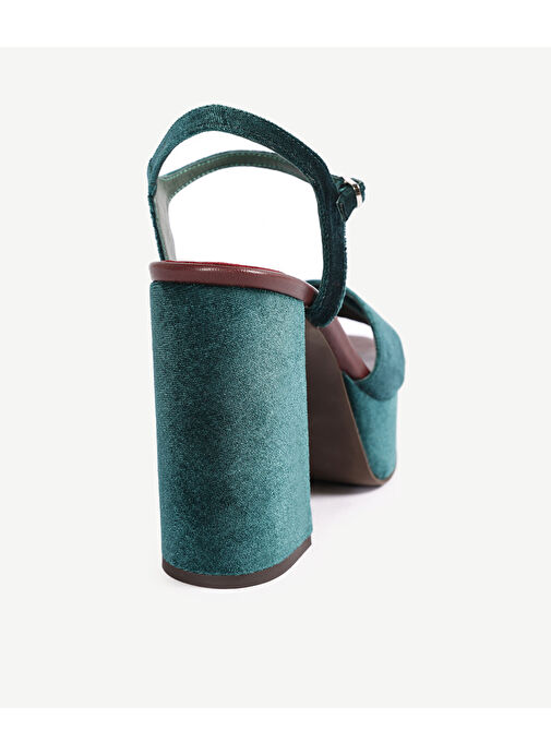 Yargıcı Yeşil Kadın Kadife Topuklu Ayakkabı 23KKAY4494X - Görsel 5