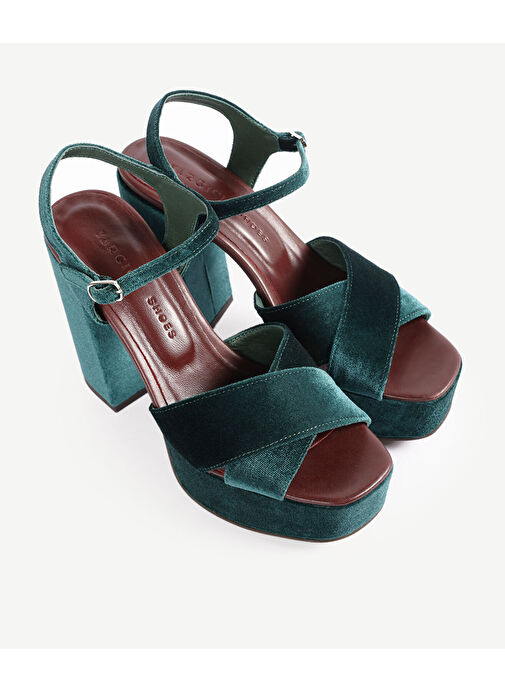 Yargıcı Yeşil Kadın Kadife Topuklu Ayakkabı 23KKAY4494X - Görsel 6