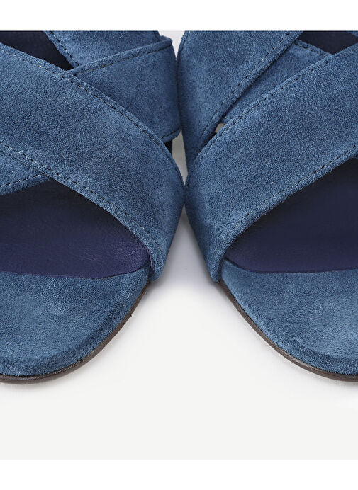 ÇAPRAZ BANTLI DERİ TOPUKLU SANDALET - Görsel 7