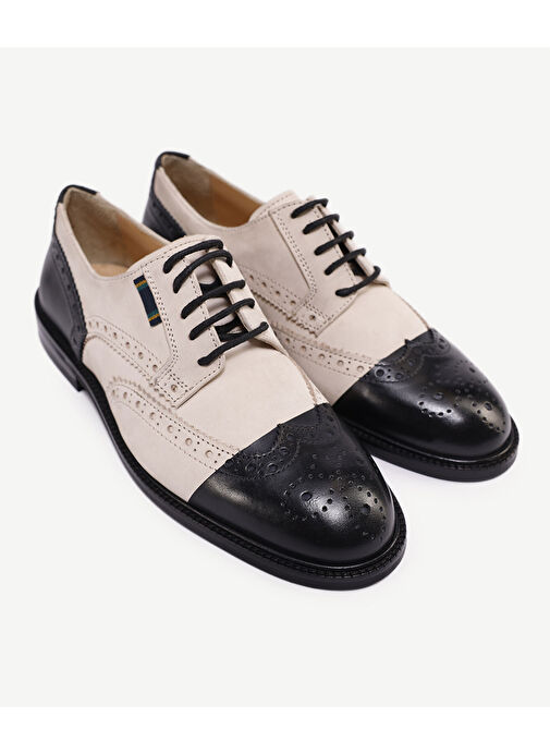 Yargıcı Bej-Siyah Erkek Nubuk Oxford Ayakkabı 24YKAY4551X - Görsel 4