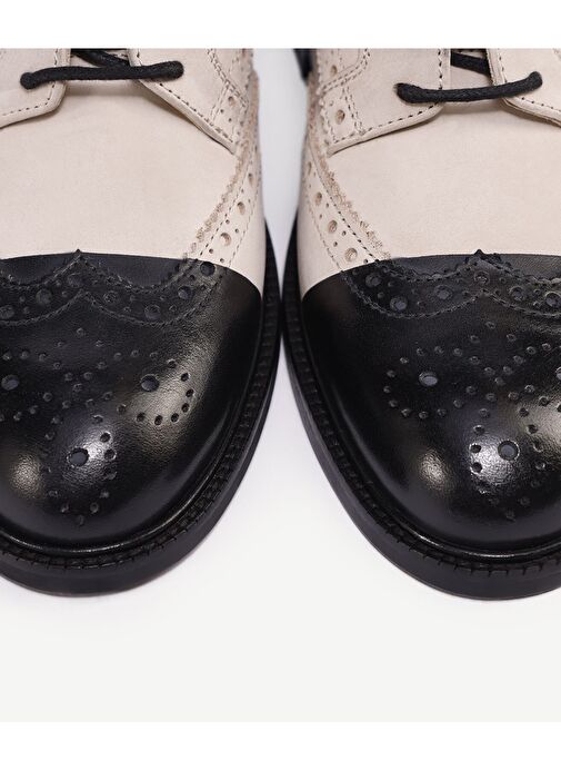 Yargıcı Bej-Siyah Erkek Nubuk Oxford Ayakkabı 24YKAY4551X - Görsel 5