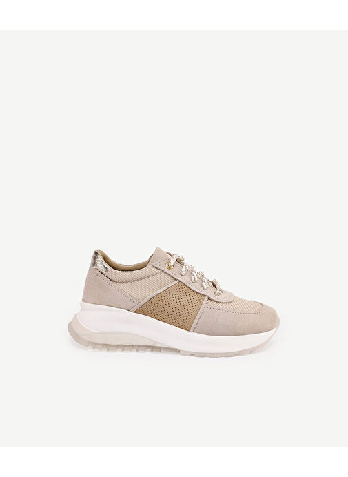 Yargıcı Bej Kadın Deri - Kumaş Espadril 24YKAY4564X - Görsel 2