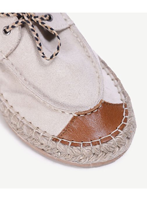 Yargıcı Bej Kadın Deri - Kumaş Espadril 24YKAY4564X - Görsel 5