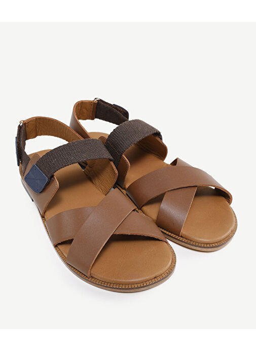 Yargıcı Taba Erkek Deri Sandalet 24YEAY4481X - Görsel 5