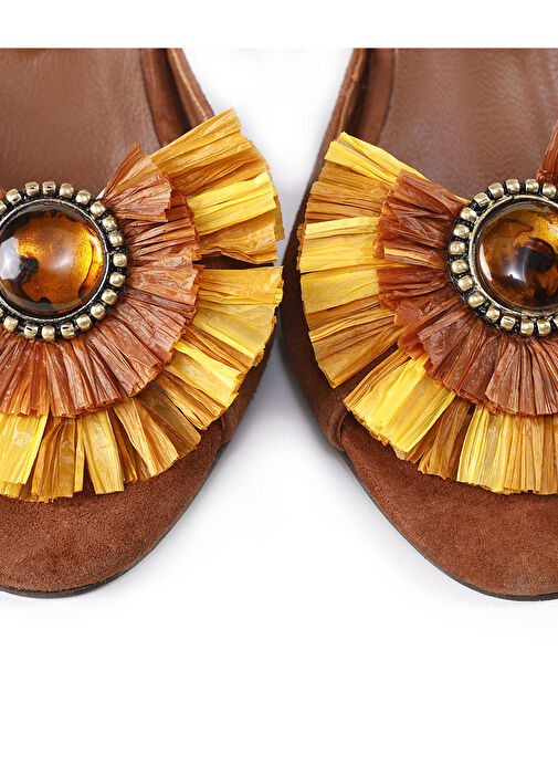 RAFYA AKSESUAR DETAYLI TOPUKLU SANDALET - Görsel 6