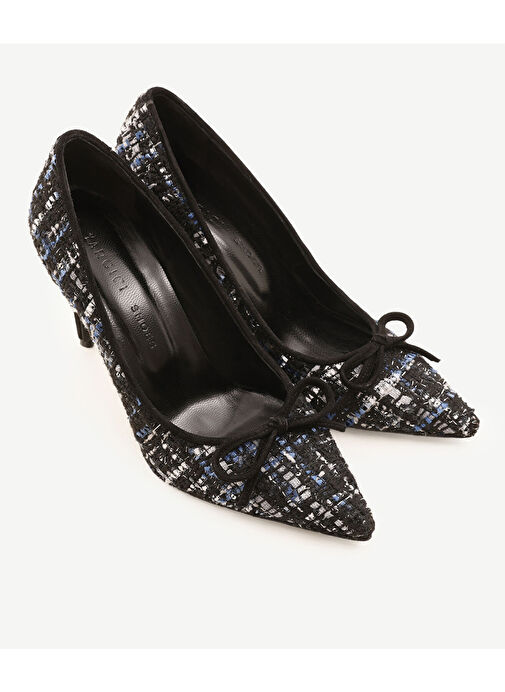 Yargıcı Siyah-Mavi Kadın Kumaş Topuklu Ayakkabı 24KKAY4002X - Görsel 5