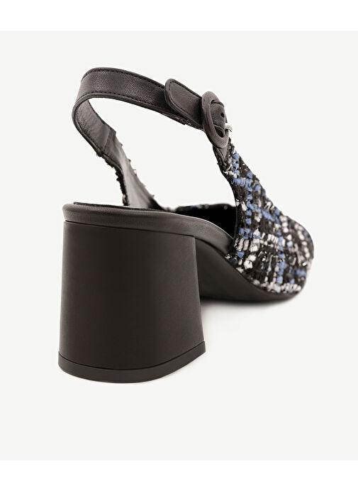 Yargıcı Siyah-Mavi Kadın Kumaş - Deri Topuklu Ayakkabı 24KKAY4029X - Görsel 4