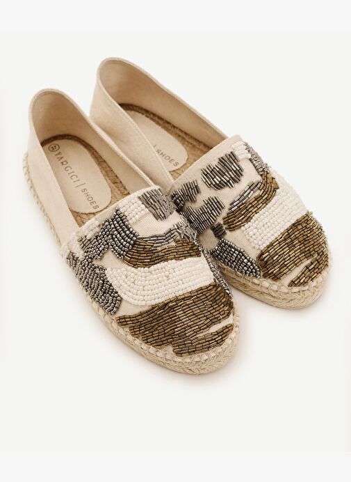 İki Renkli Boncuk İşlemeli Espadril - Görsel 5