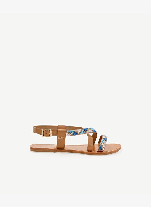 Boncuk İşlemeli Deri Sandalet - Görsel 2