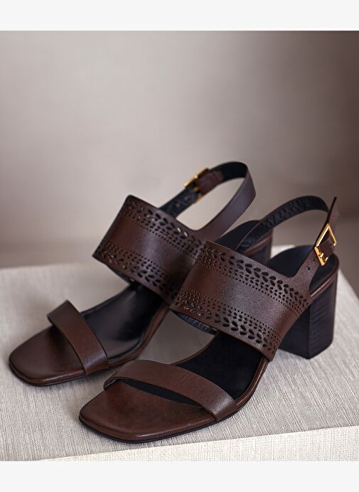 Lazer Kesim Deri Topuklu Ayakkabı - Görsel 3