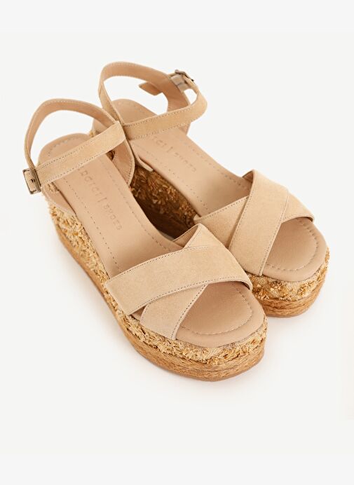 Çapraz Bantlı Yüksek Deri Espadril - Görsel 5