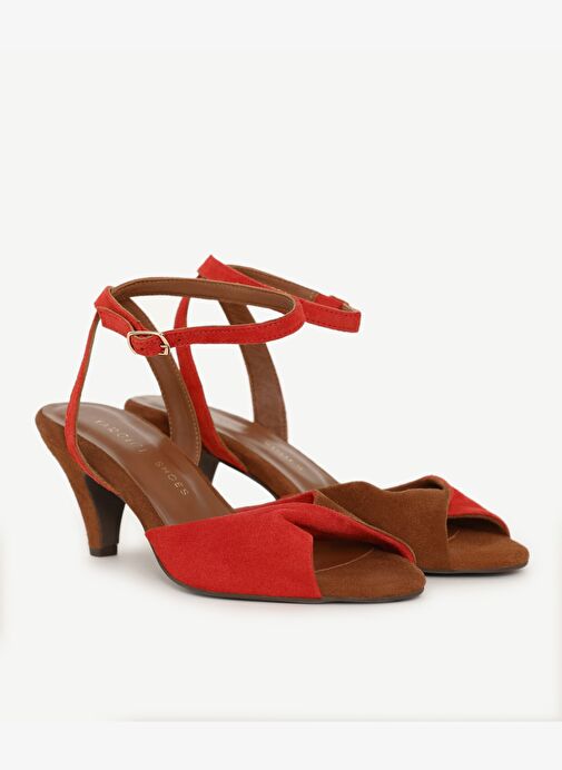 Çapraz Renk Detaylı Deri Topuklu Ayakkabı - Görsel 6