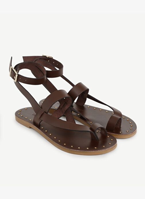 Tabanı Pimli Deri Sandalet - Görsel 5