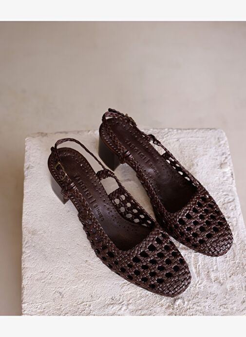 Yargıcı Yargıcı Kahverengi Deri Örgü Arkası Açık Topuklu Ayakkabı Sandalet & Terlik | Boyner Kahverengi - 3. görsel