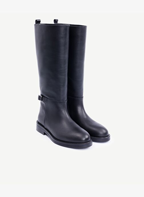 Bilekte Atkı Detaylı Deri Çizme - Görsel 2