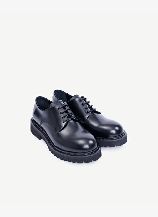 Kalın Tabanlı Bağcıklı Deri Düz Ayakkabı - Görsel 4
