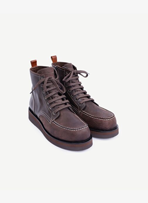 Nubuk Detaylı Bağcıklı Deri Bot - Görsel 5