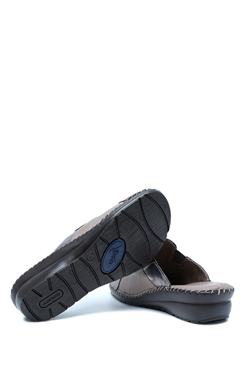 Kifidis Gri-Kahverengi Kadın Deri Terlik 12HND1TERK00003 - Görsel 5