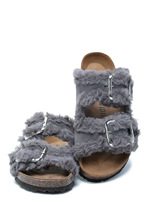 K14766SD Kifidis Soft Step Kadın Çift Bantlı Süet Deri Sabo Mantar Terlik 36-41 - Görsel 3