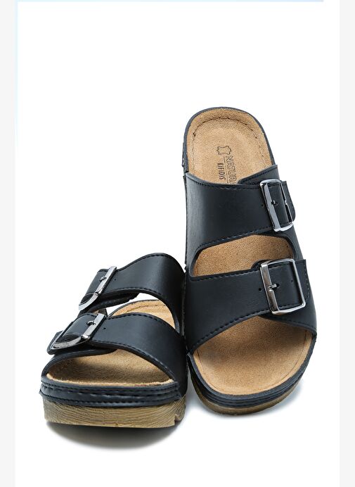 SIB220517-V2 Kifidis-Natura Kadın Çift Bantlı Anatomik Deri Terlik 36-41 - Görsel 3