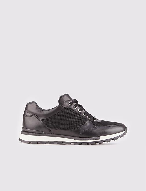 Hakiki Deri Siyah Bağcıklı Deri Kaplamalı Kaymaz Kauçuk Taban Erkek Spor Ayakkabı - Görsel 2